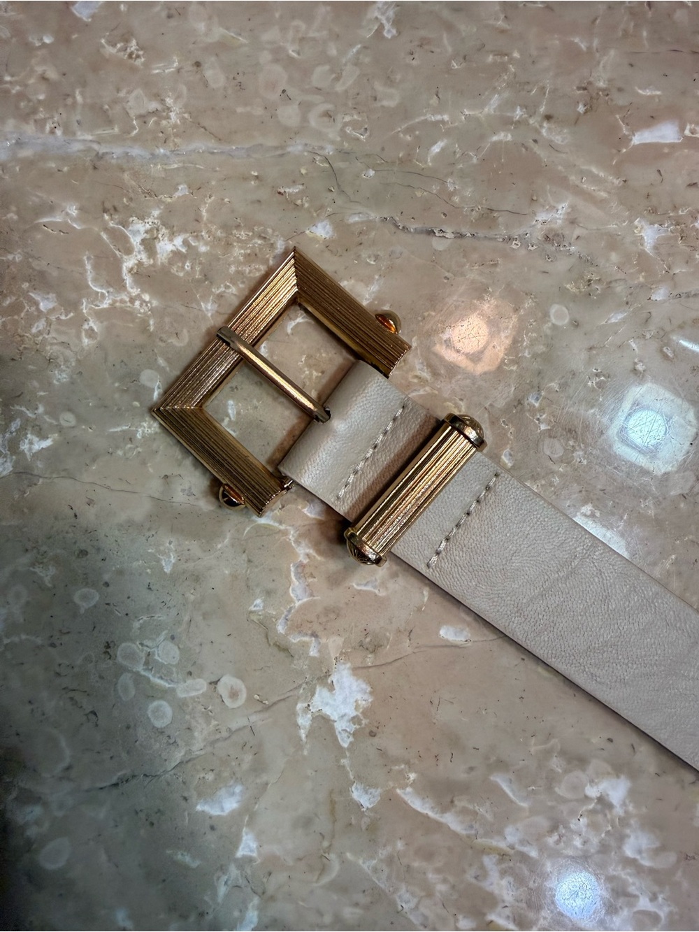 Gold Buckle Cream Leather Women's Belt
